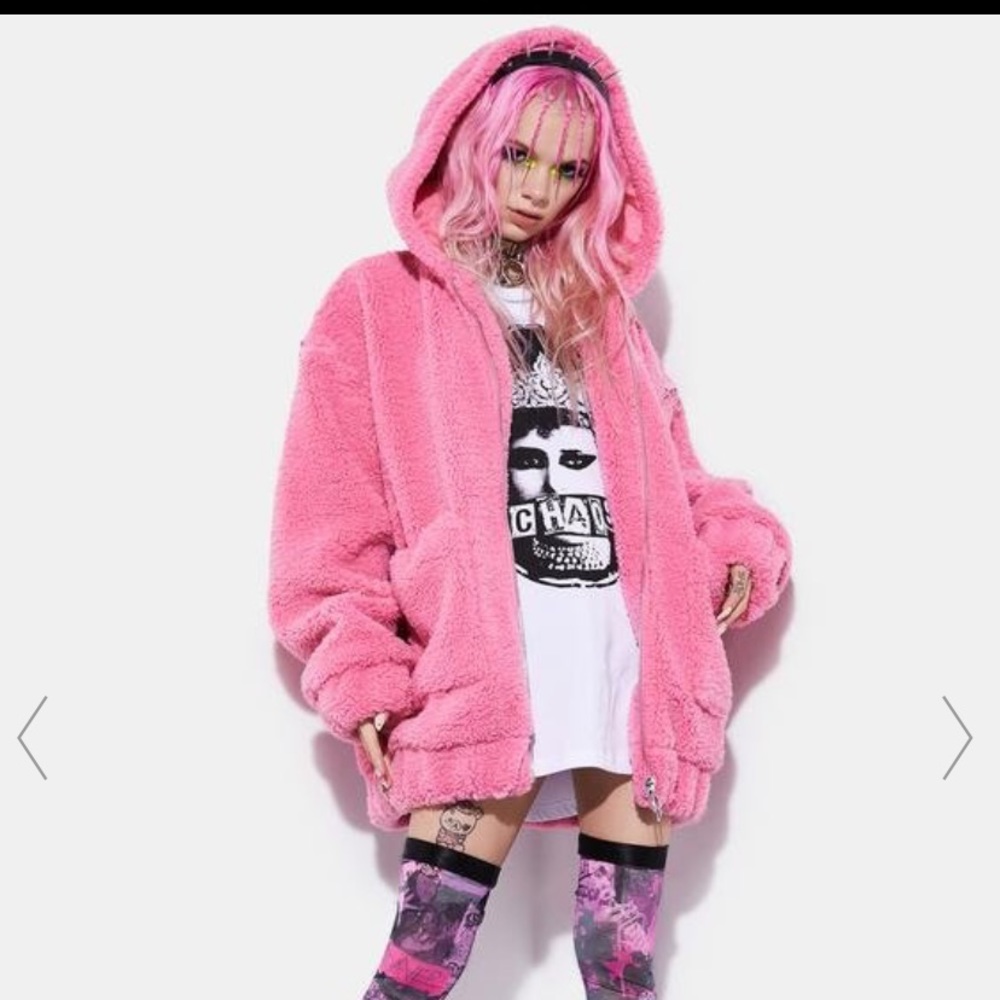 Dolls kill current mood teenage kicks teddy coat (pink)